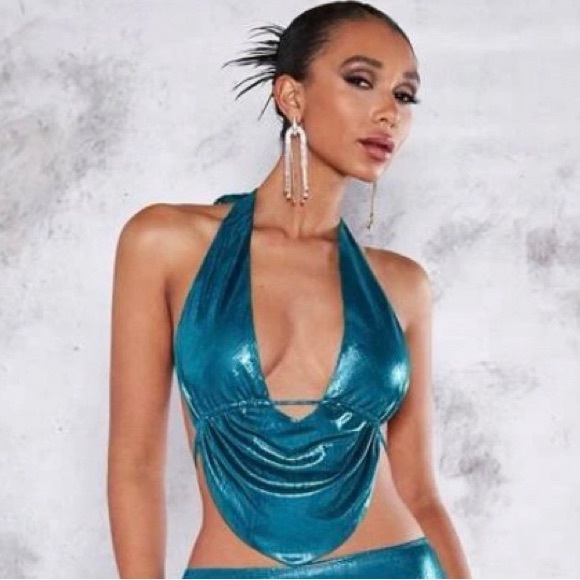 Blue Metallic Halter Top NWT Size S - Picture 9 of 12